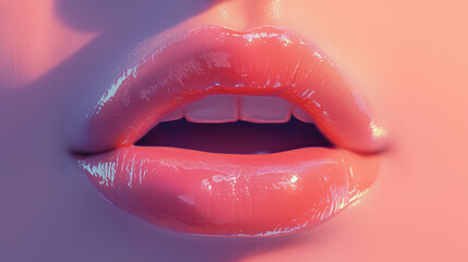 Obraz premium Realistic pastel retro cartoon-style closed mouth logo with a feminine and girly design.