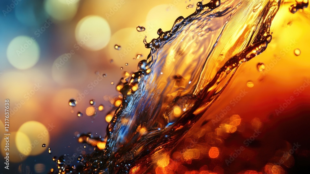 Poster colorful water splash with bokeh lights in background capturing dynamic motion and textures copy spa