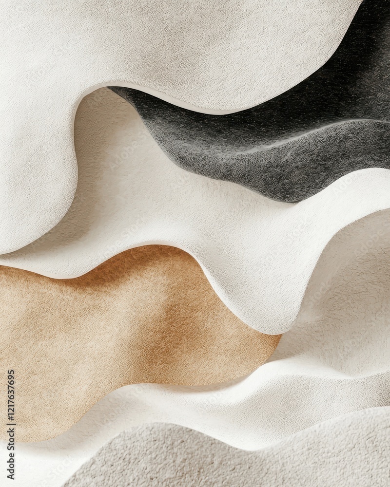Poster minimalistic layered textures showcase studio setting abstract design soft tones aesthetic viewpoint