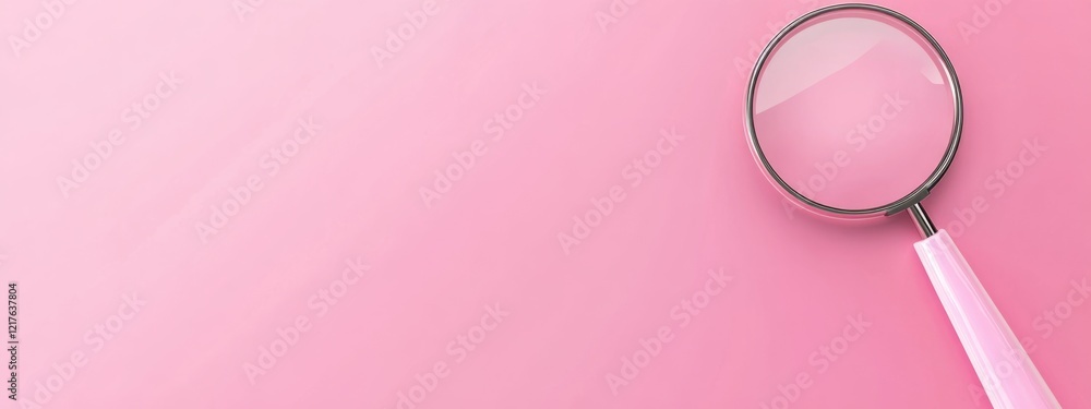 Poster magnifying glass on a pink background with copy space for text placement