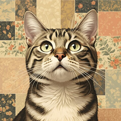 Majestic Cat with Floral Background