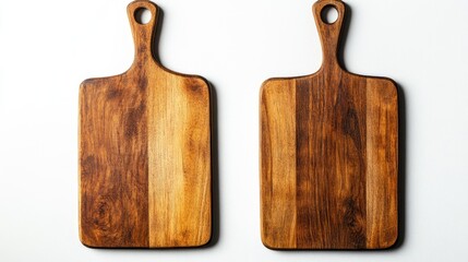 Fototapeta premium Wooden cutting boards on white background with copy space for kitchen or culinary themes