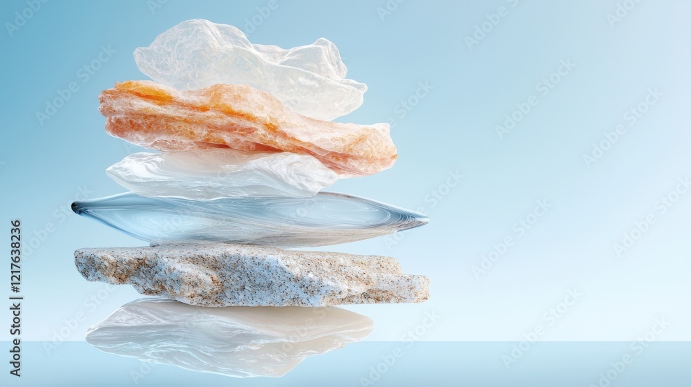 Poster minimalistic layered textures studio abstract image soft colors eye level transparent shapes and det