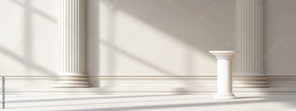 Poster empty minimalistic interior with classical columns and a pedestal showcasing copy space for text or 