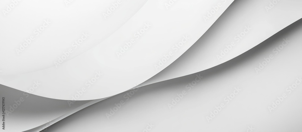 Poster white textured paper background with smooth flowing curves and soft shadows copy space