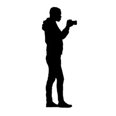 Photographer silhouette, standing man taking photo - vector illustration