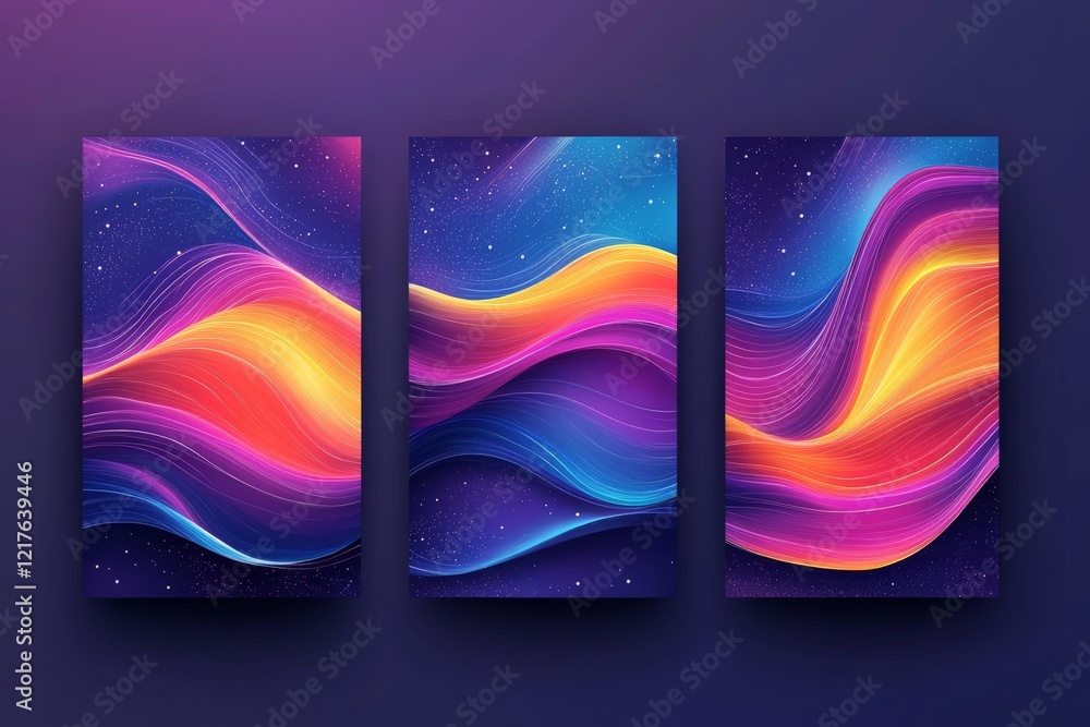 Poster colorful abstract waves illuminated by a cosmic backdrop create a mesmerizing visual experience