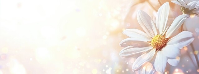 Obraz premium Delicate white flowers bordered by soft light with bokeh effects and ample copy space for text placement