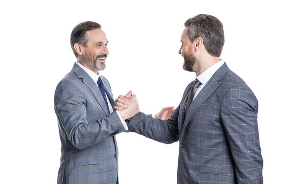 businessmen dealing isolated on white. partnership success. business deal. two businessmen handshaking after contract deal. successful agreement in business deal. congratulation