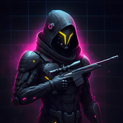 Fototapeta premium Mysterious Sniper in Neon Lights