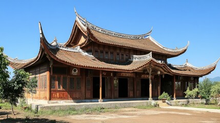 Obraz premium Ancient Chinese Wooden Architecture: A Majestic Temple in Yunnan