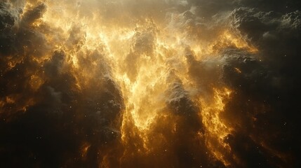 Fiery golden clouds illuminated against a dark sky with dramatic textures and Copy Space for text placement