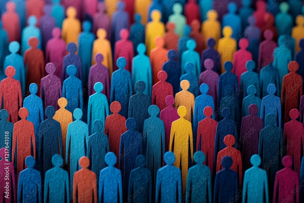 Poster colorful figures create an abstract representation of community and diversity in a vibrant display