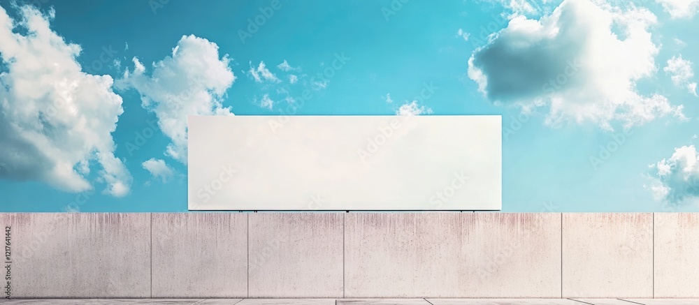 Poster rooftop blank billboard against blue sky and clouds ideal for advertising with ample copyspace for c