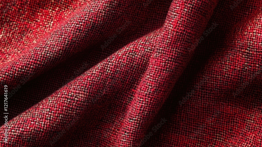 Poster red textured fabric close-up with folds and depth. copy space available for design applications.