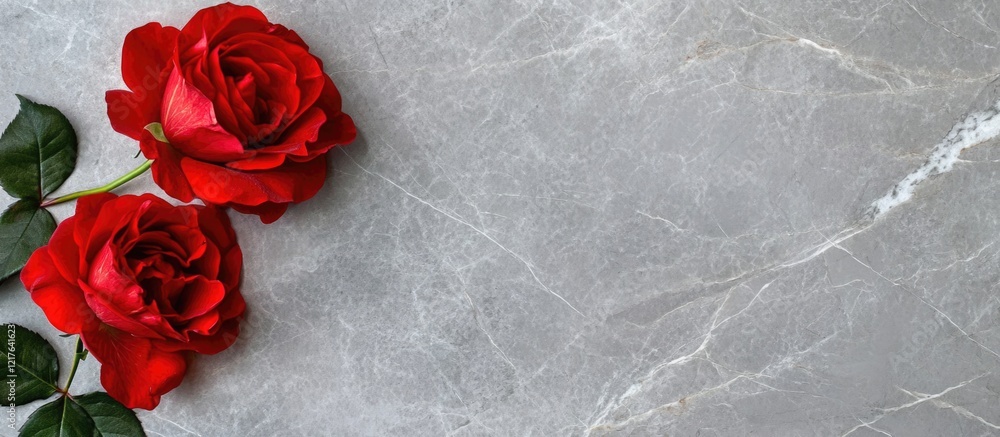 Aufkleber elegant red roses on gray marble surface with ample empty space for personalized text or message. pe