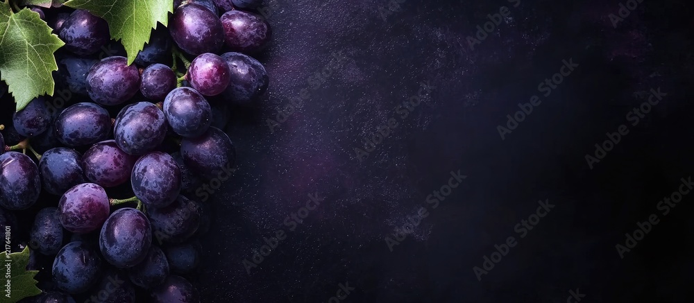 Poster black seedless grapes on a dark background with ample copyspace for text and design elements showcas