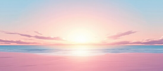 Fototapeta premium Serene Beach Sunrise with Soft Pastels and Tranquil Ocean Horizon Ideal for Romantic Themes and Text Overlay