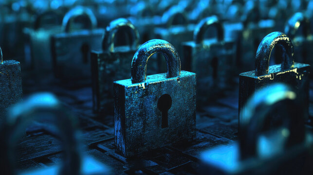 A collection of metallic padlocks, symbolizing security and protection in a digital landscape.