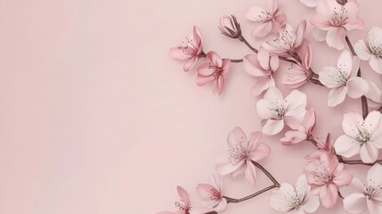 Cherry Blossom Branch with Pink Hues on Soft Background Capturing Spring Atmosphere Floral Design Perfect for Vertical Poster Applications