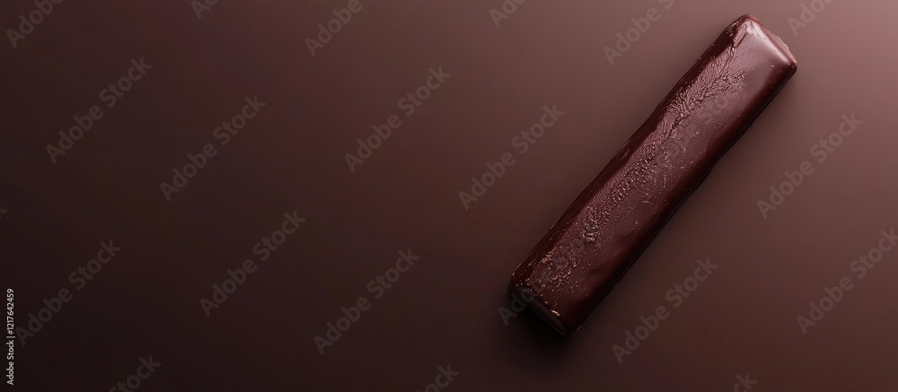 Poster dark chocolate bar with cocoa beans on a minimalist brown background featuring ample copyspace for t