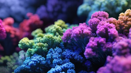 Obraz premium Colorful abstract coral formations with vibrant hues of purple, blue, green, and pink, featuring Copy Space for text placement.