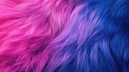 Colorful gradient fur texture in pink and blue shades with soft, fluffy appearance and Copy Space for text placement