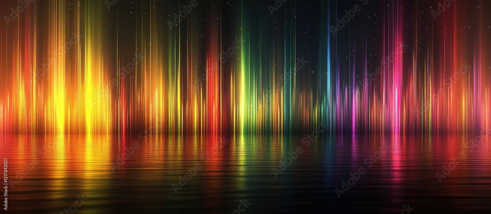 Poster colorful abstract metaverse background featuring digital neon spectrum lines with reflective surface