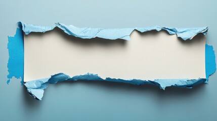 Torn paper with blue edges revealing blank space for text on a light blue background Copy Space