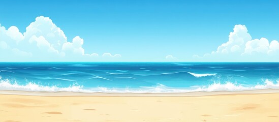 Fototapeta premium Tranquil beach scene with vibrant blue sea and clear sky ideal for promotional backgrounds or serene travel advertisements