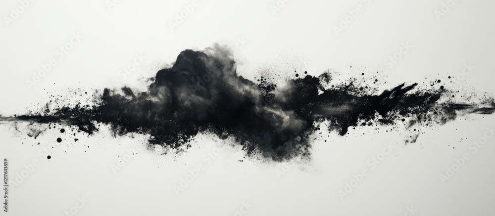 Poster black paint splash abstract design resembling clouds with ample copyspace for text, ideal for creati