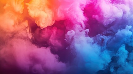 Fototapeta premium Colorful smoke or fog background in shades of orange, pink, purple, and blue with Copy Space for text insertion.