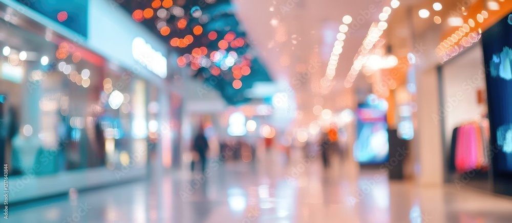 Poster blank billboard in shopping mall with bokeh lights background ideal for advertising copyspace for cu