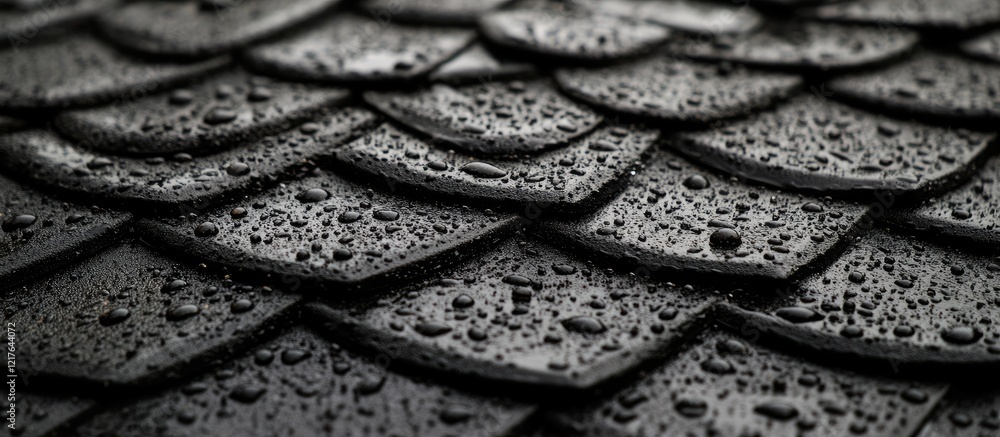 Poster black roof tiles with raindrops textured background suitable for copyspace and text overlays in desi
