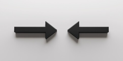 Simple design of opposing 3D arrows on white, minimalist and clear.