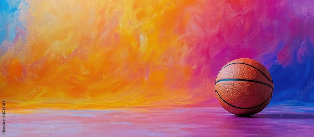 Poster colorful abstract basketball artwork in studio setting with blank space for text and design elements