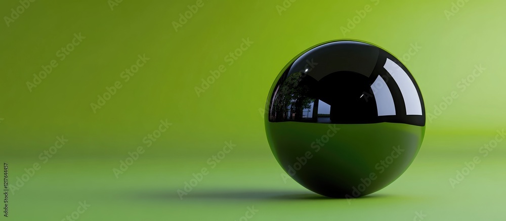 Poster black glossy sphere on vibrant green background ideal for product packaging innovation display with 