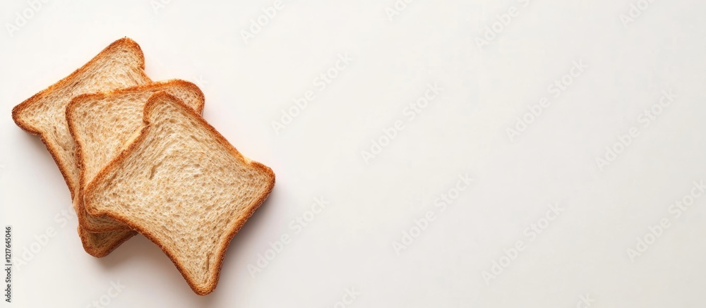 Poster slices of toasted bread on a clean white background with ample copy space for text placement