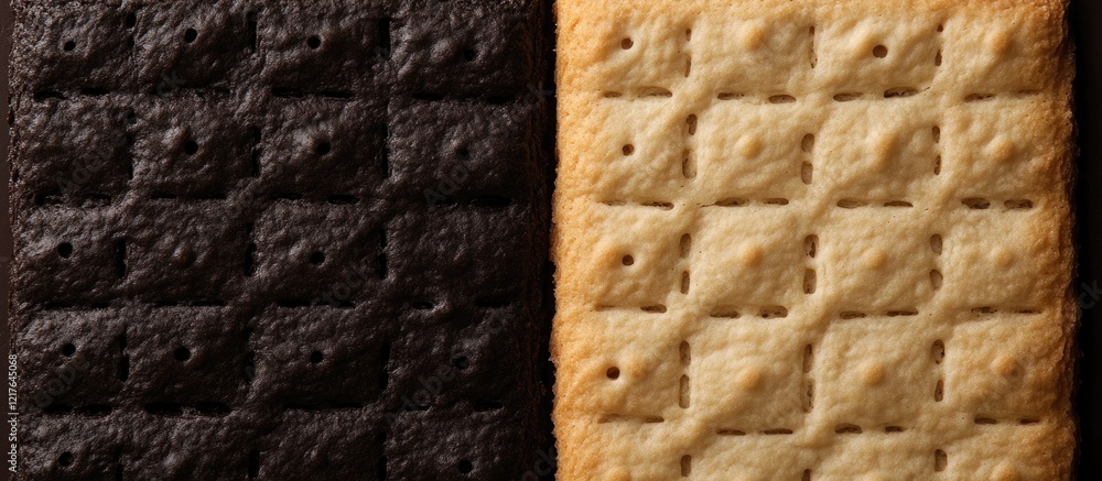 Poster biscuit texture contrast with dark and light varieties top view showcasing empty copyspace for text 