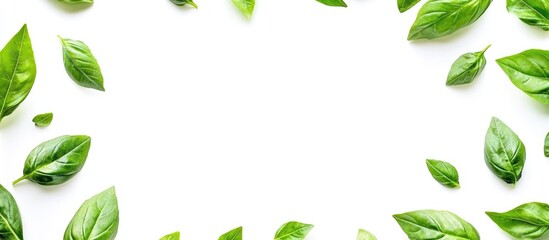 Fresh Basil Leaves Top View Isolated on White Background with Empty Space for Text Perfect for Culinary or Herbal Illustrations