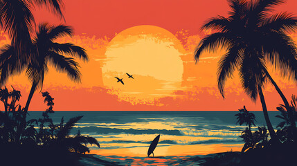 Tropical beach paradise. Ocean Grove. Illustration