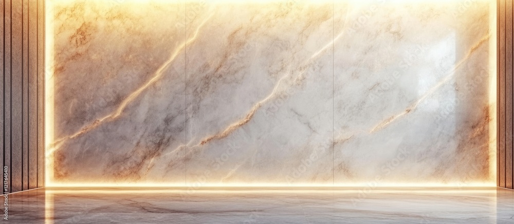 Poster modern marble wall with warm backlight and ambient glow in empty interior space copy space for text 
