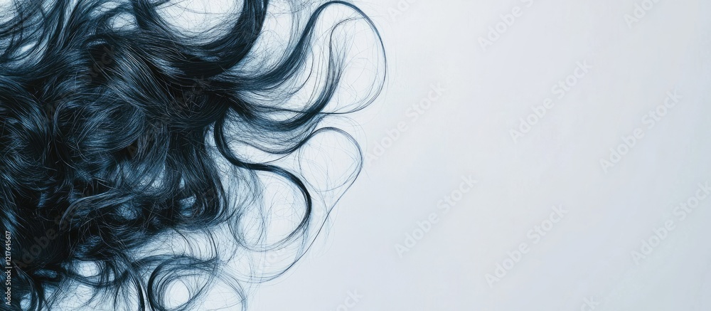 Poster curly hair against soft background light with space for text and design elements