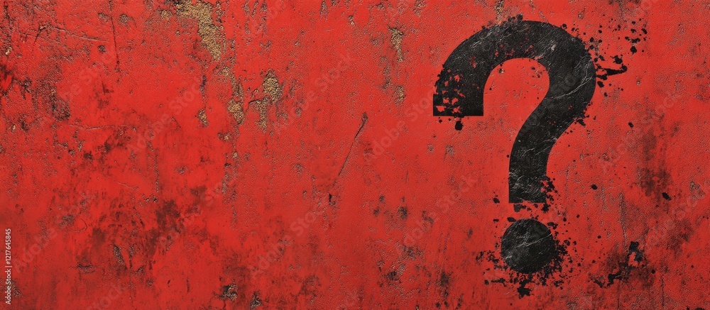 Poster red grunge background featuring black question mark with space for text ideal for queries and creati