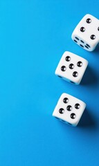 Close-Up View of Three White Dice Displaying Random Numbers Against a Vibrant Blue Background