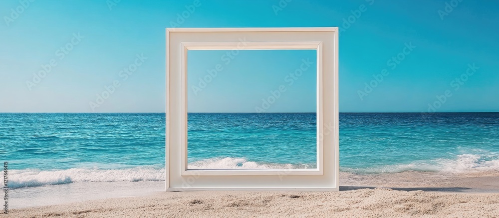 Aufkleber framed beach view with empty space for text highlighting serene ocean and sky landscape inviting cre