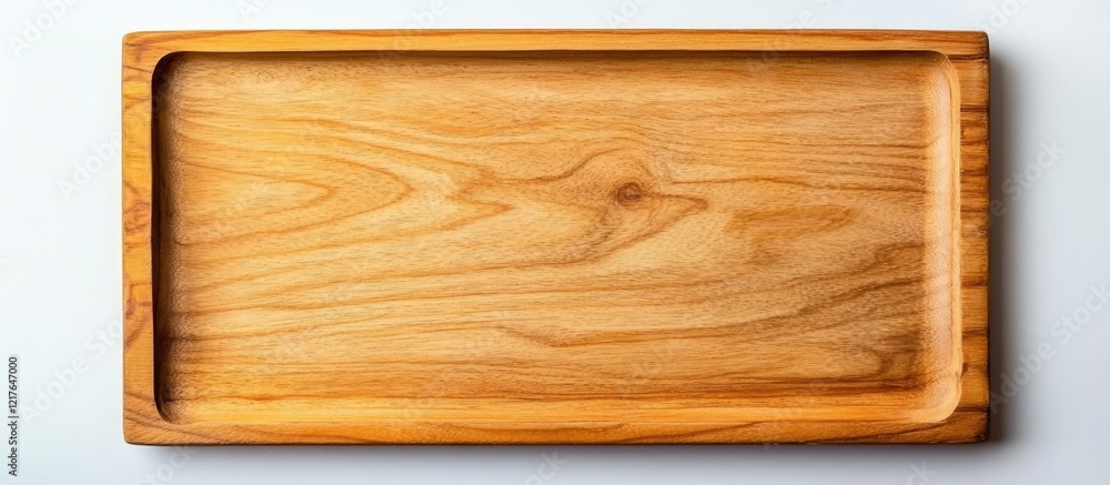 Aufkleber wooden serving tray with smooth surface and raised edges on a light background copy space