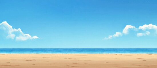Obraz premium Serene beach landscape featuring clear blue sky and ocean horizon ideal for text overlay and design projects
