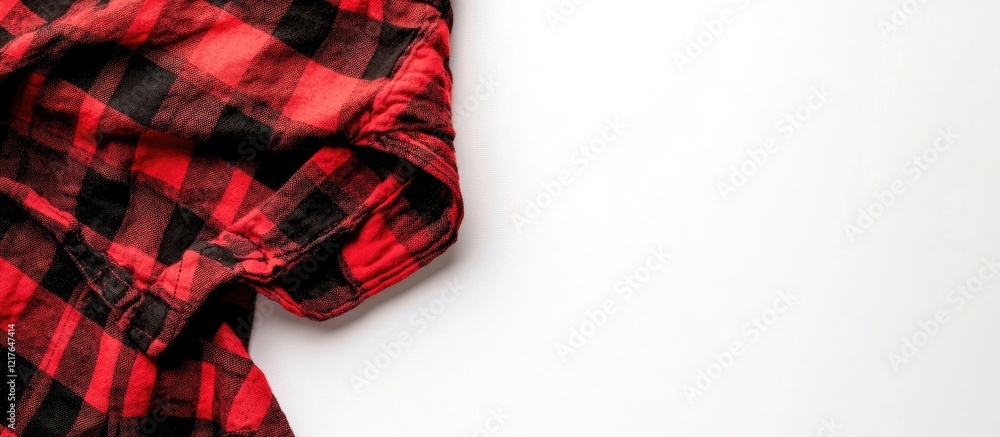 Poster vibrant red plaid shirt draped on clean white background providing ample space for customizable text