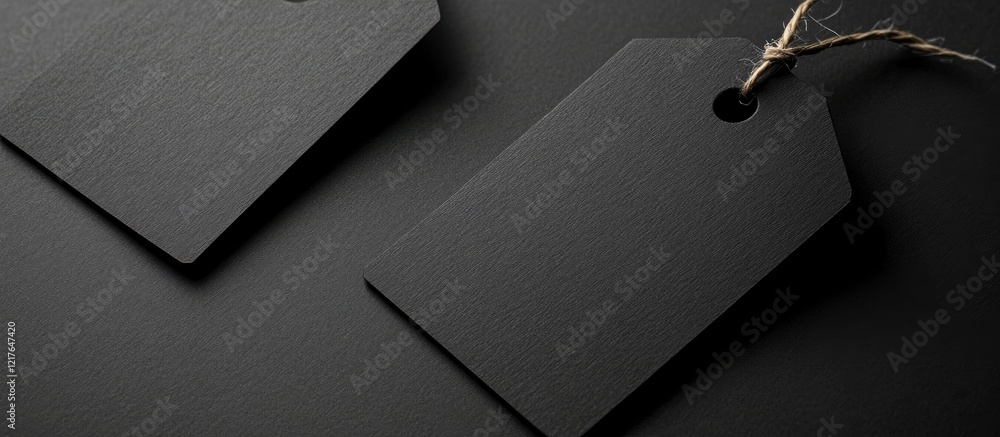 Poster black paper tag mockup on dark background with empty copyspace for custom text and branding opportun